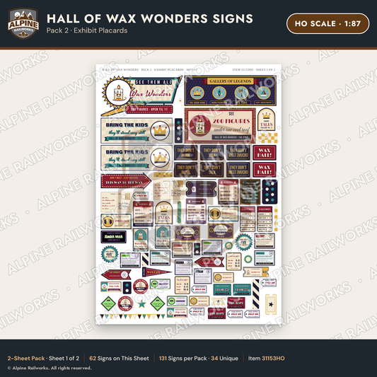 Alpine Railworks 31153HO HO Scale Roadside Signs - Wax Museum