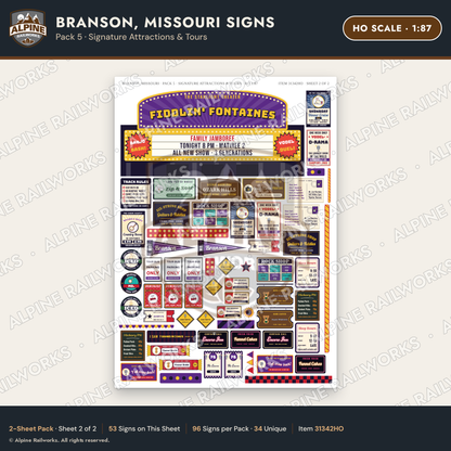 Alpine Railworks 31342HO HO Scale Branson MO Signs - Attractions