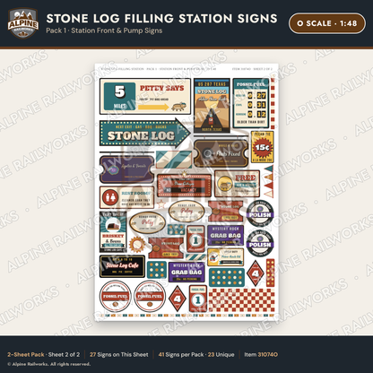 Alpine Railworks 31074O O Scale Roadside Signs - Petrified Wood