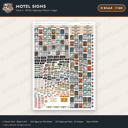Alpine Railworks 30132N N Scale Motel Signs - Highway Motor Lodge