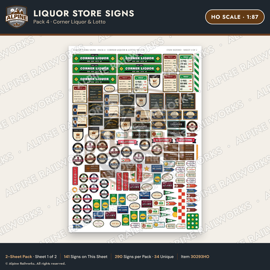 Alpine Railworks 30293HO HO Scale Liquor Store Signs - Corner Liquor