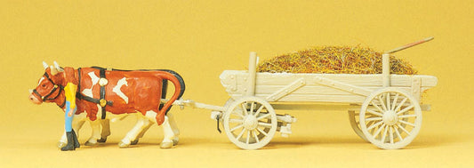 Preiser 30474 HO Scale Horse-Drawn Manure Wagon w/Ox