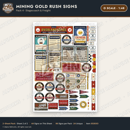 Alpine Railworks 30263O O Scale Mining Gold Rush Signs - Stagecoach