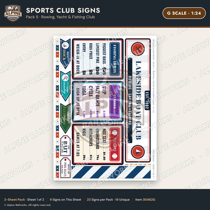 Alpine Railworks 30462G G Scale Sports Club Signs - Rowing & Yacht