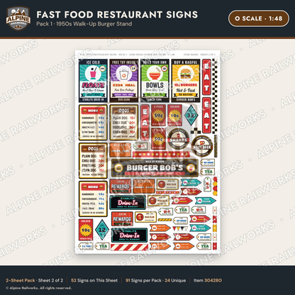 Alpine Railworks 30428O O Scale Fast Food Restaurant Signs