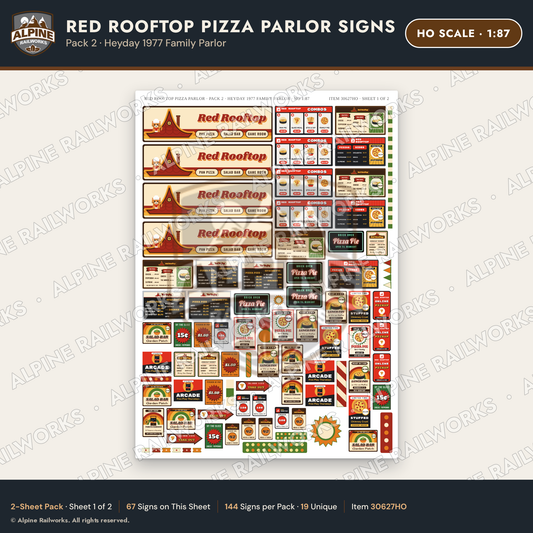 Alpine Railworks 30627HO HO Scale Restaurant Signs - Pizza Parlor