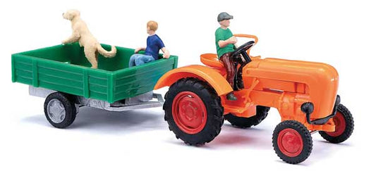 Busch 50052 HO Scale 1955 Allgaier A 111 L Farm Tractor w/Trainer and 3 Figures