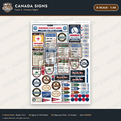 Alpine Railworks 30382O O Scale Canada Signs - Hockey Night