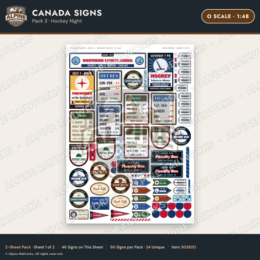Alpine Railworks 30382O O Scale Canada Signs - Hockey Night