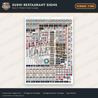 Alpine Railworks 30427N N Scale Sushi Restaurant Signs