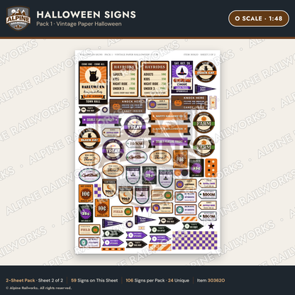 Alpine Railworks 30362O O Scale Halloween Signs - Paper Halloween