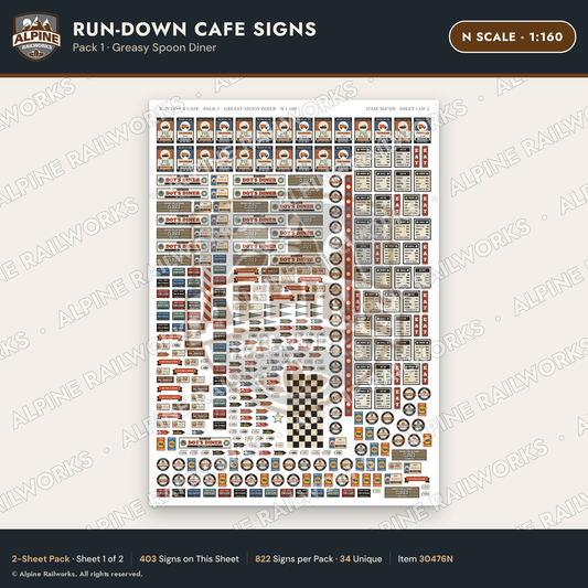 Alpine Railworks 30476N N Scale Run-Down Cafe Signs