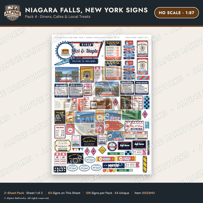 Alpine Railworks 31323HO HO Scale Niagara Falls NY Signs - Diners