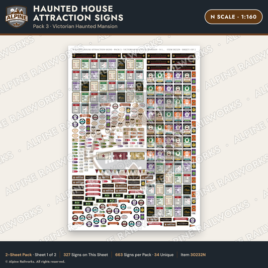 Alpine Railworks 30232N N Scale Haunted House Attraction Signs