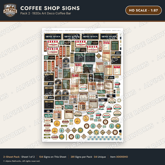 Alpine Railworks 30093HO HO Scale Coffee Shop Signs