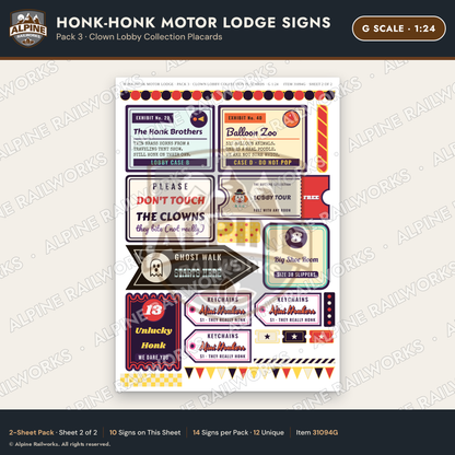 Alpine Railworks 31094G G Scale Roadside Signs - Clown Motel