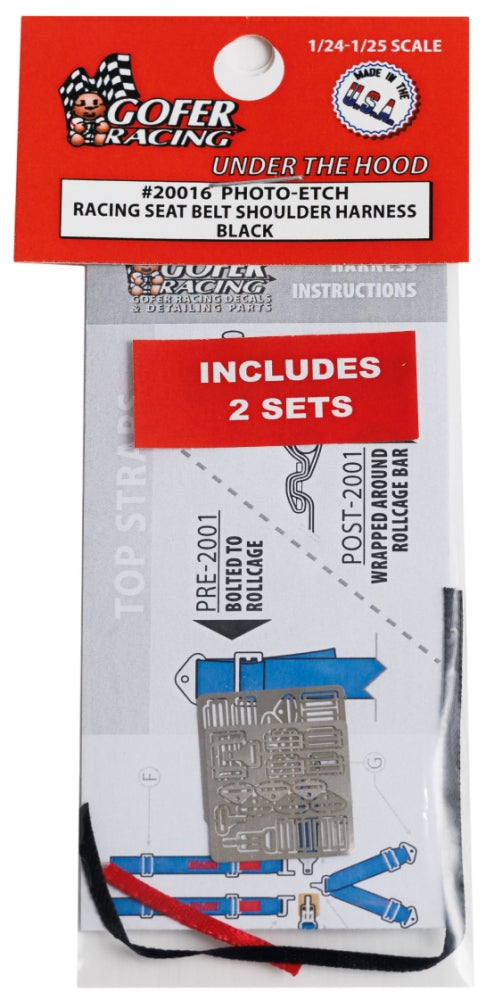 Gofer 20016 1/24-1/25 Photo-Etch Racing Seatbelts/Harness Black (2 Sets)