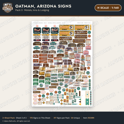 Alpine Railworks 31238N N Scale Oatman AZ Signs - Motels & Inns