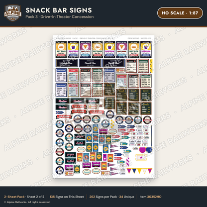 Alpine Railworks 30352HO HO Scale Snack Bar Signs
