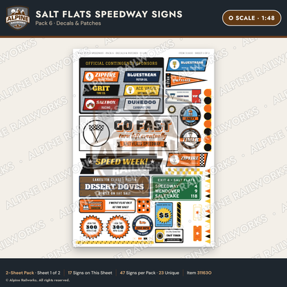 Alpine Railworks 31163O O Scale Racing Signs - Salt Flats Speedway