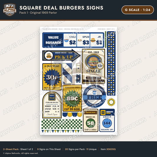 Alpine Railworks 30635G G Scale Fast Food Signs - Square Burgers