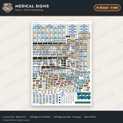 Alpine Railworks 30322N N Scale Medical Signs - Clinic Wayfinding