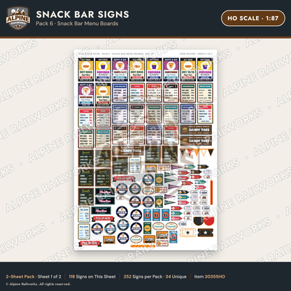 Alpine Railworks 30355HO HO Scale Snack Bar Signs