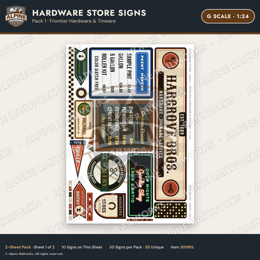 Alpine Railworks 30116G G Scale Hardware Store Signs