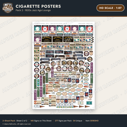 Alpine Railworks 30183HO HO Scale Cigarette Posters - Jazz Age Lounge
