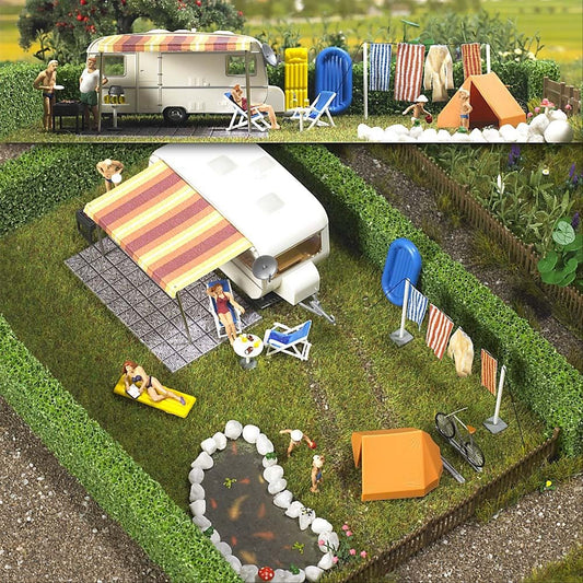 Busch 6023 HO Scale Camping Trailer / Caravan Scene Kit
