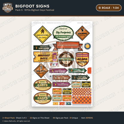 Alpine Railworks 30150G G Scale Bigfoot Signs - Bigfoot Days Festival