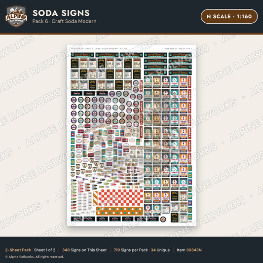 Alpine Railworks 30343N N Scale Soda Signs - Craft Soda Modern