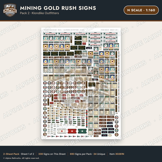 Alpine Railworks 30261N N Scale Mining Gold Rush Signs