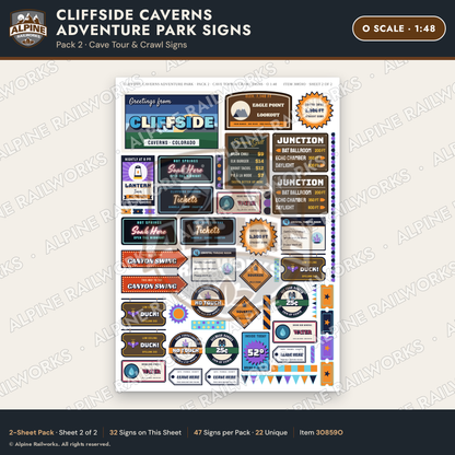 Alpine Railworks 30859O O Scale Roadside Signs - Cave Adventure Park