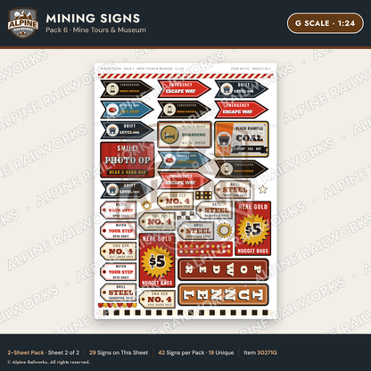 Alpine Railworks 30271G G Scale Mining Signs - Mine Tours & Museum