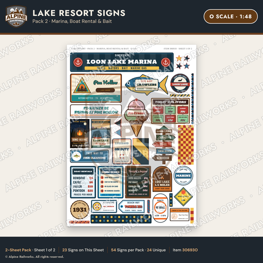 Alpine Railworks 30693O O Scale Lake Resort Signs - Marina