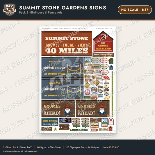 Alpine Railworks 30555HO HO Scale Roadside Signs - Rock Garden
