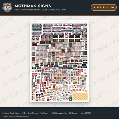 Alpine Railworks 30159N N Scale Mothman Signs - Mothman Motor Court