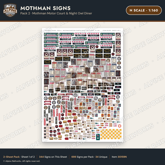 Alpine Railworks 30159N N Scale Mothman Signs - Mothman Motor Court