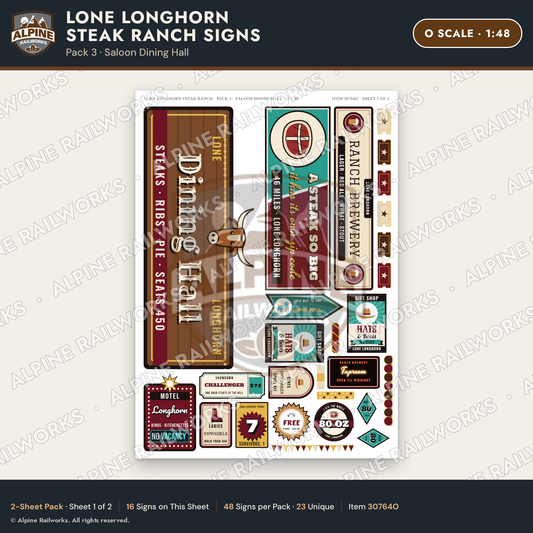 Alpine Railworks 30764O O Scale Roadside Signs - Big Steakhouse