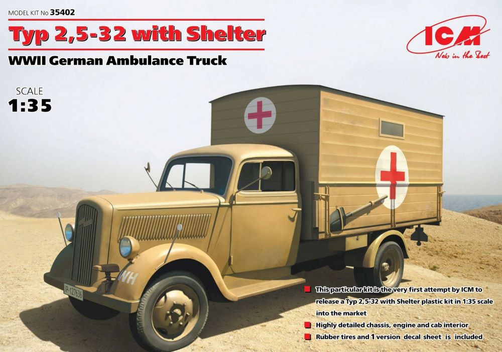 ICM Models 35402 1/35 WWII German Type 2,5-32 Ambulance Truck w/Shelter