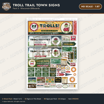 Alpine Railworks 31102HO HO Scale Roadside Signs - Troll Town