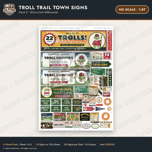 Alpine Railworks 31102HO HO Scale Roadside Signs - Troll Town