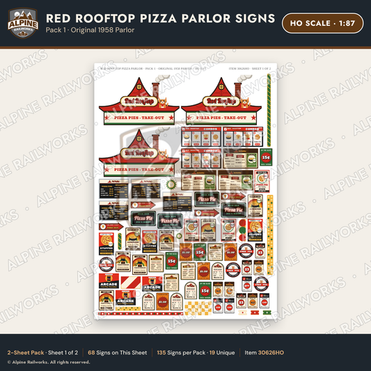 Alpine Railworks 30626HO HO Scale Restaurant Signs - Pizza Parlor