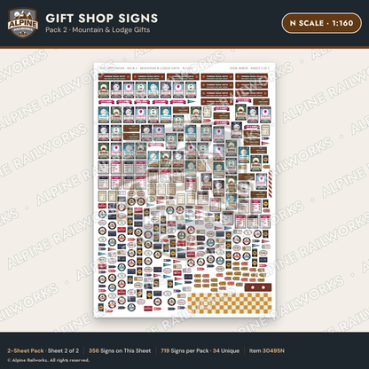 Alpine Railworks 30495N N Scale Gift Shop Signs - Mountain