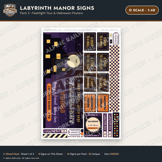 Alpine Railworks 31022O O Scale Roadside Signs - Mystery Mansion