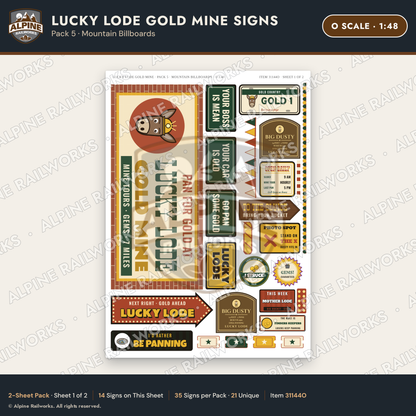 Alpine Railworks 31144O O Scale Roadside Signs - Gold Panning Mine