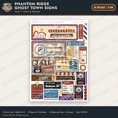 Alpine Railworks 30720O O Scale Roadside Signs - Mountain Ghost Town