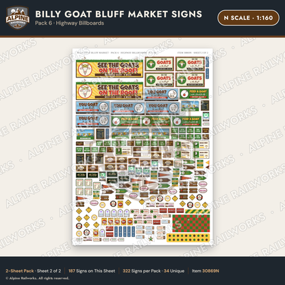 Alpine Railworks 30869N N Scale Roadside Signs - Goats on the Roof