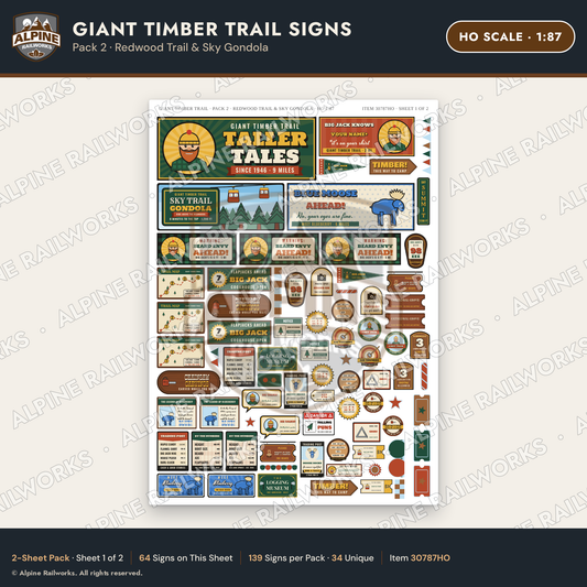 Alpine Railworks 30787HO HO Scale Roadside Signs - Lumberjack Redwoods